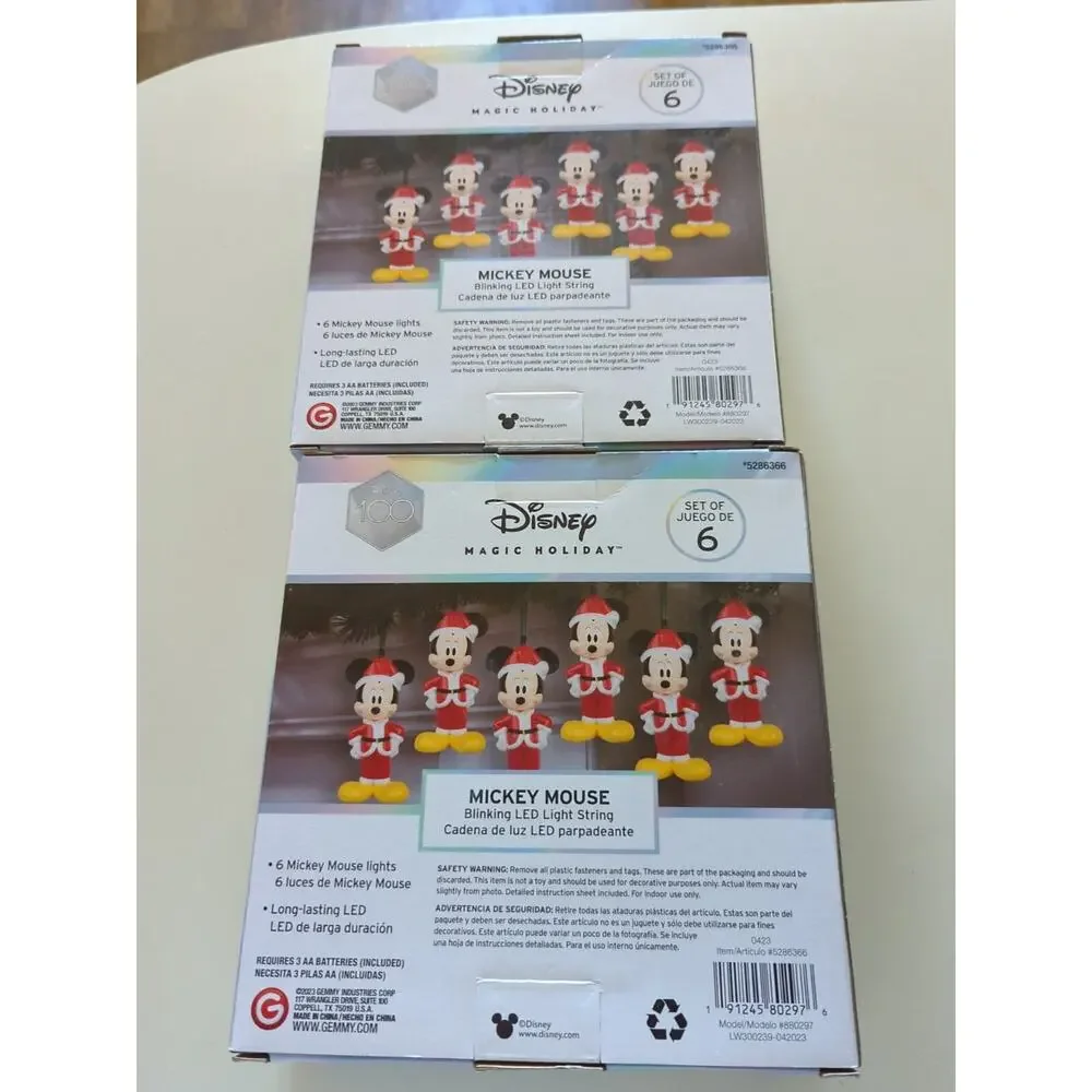 2 Sets, New!! DISNEY MAGIC String Lights MICKEY SANTA Blinking LED!! 100 Years!